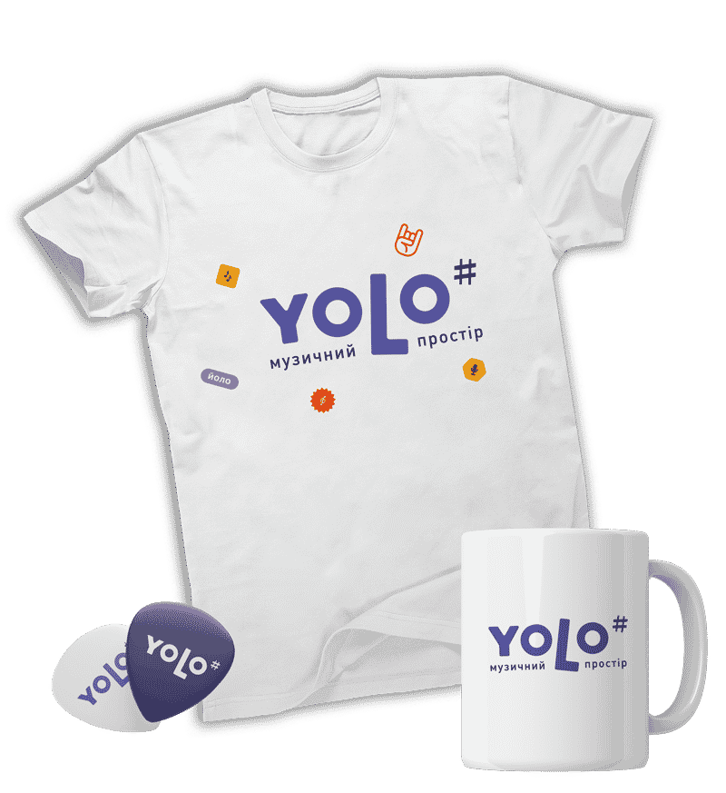 Футболки, горнятка, медіатори в стилі музичного простору YOLO